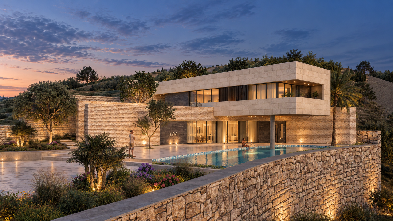 LA Chalet exterior at dusk